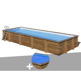 Kit piscine bois Gré Mint 10,10 x 4,18 x 1,46 m + Bâche à bulles