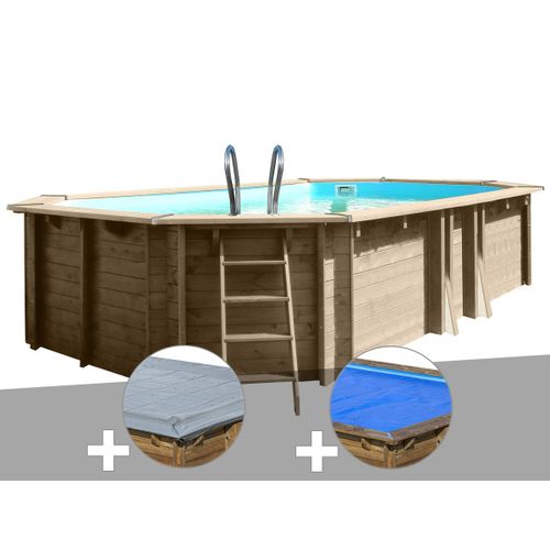 Kit piscine bois Gré Safran 6,20 x 3,95 x 1,36 m + Bâche hiver + Bâche à bulles