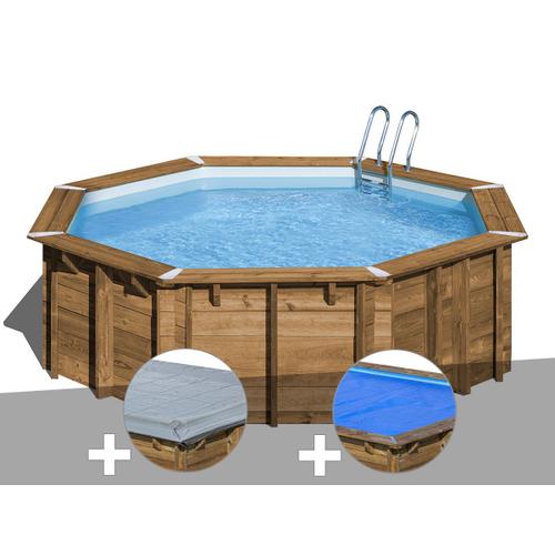 Kit piscine bois Gré Ananas Ø 4,28 x 1,17 m + Bâche hiver + Bâche à bulles
