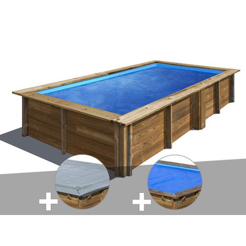 Kit piscine bois Gré Lemon 3,75 x 2,00 x 0,68 m + Bâche hiver + Bâche à bulles
