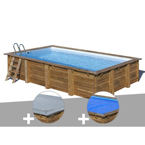 Kit piscine bois Gré Evora 6,20 x 4,20 x 1,33 m + Bâche hiver + Bâche à bulles