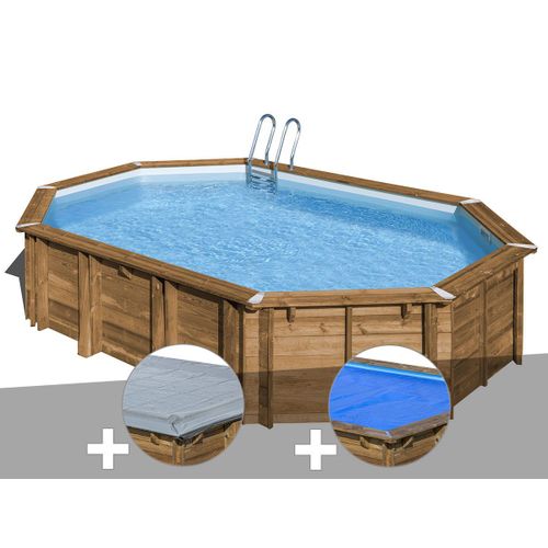 Kit piscine bois Gré Avocado 6,56 x 4,56 x 1,27 m + Bâche hiver + Bâche à bulles