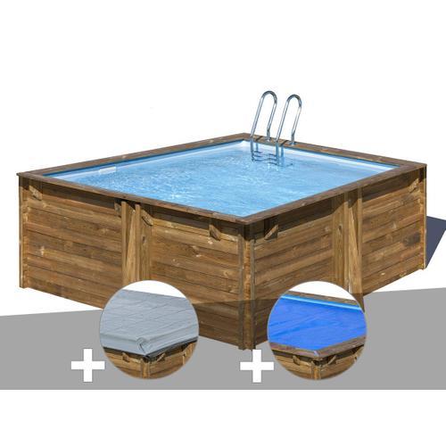 Kit piscine bois Gré Carra 3,05 x 3,05 x 1,19 m + Bâche hiver + Bâche à bulles