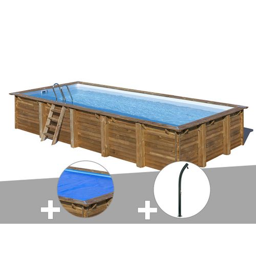 Kit piscine bois Gré Braga 8,15 x 4,20 x 1,46 m + Bâche à bulles + Douche