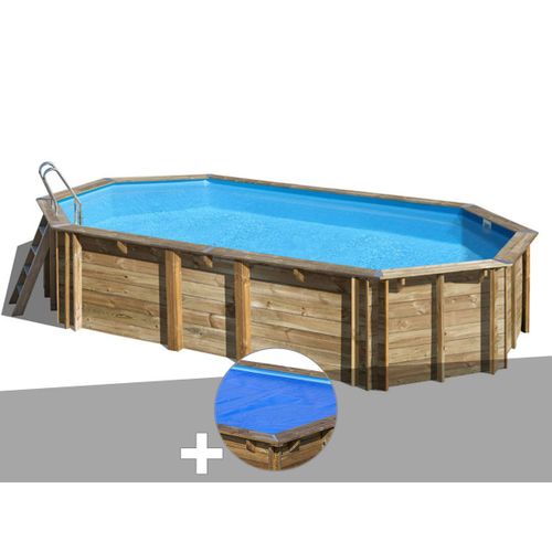 Kit piscine bois Gré Orange 7,55 x 4,56 x 1,46 m + Bâche à bulles