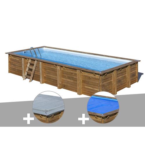 Kit piscine bois Gré Braga 8,15 x 4,20 x 1,46 m + Bâche hiver + Bâche à bulles
