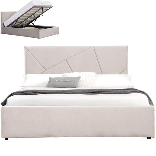 Lit Coffre Velours Damard - Velours Taupe - 140x190