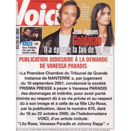Voici 728 2001 Goldman/Kenza/Virginie Ledoyen/Becker/Ingrid Chauvin/Loana/Lavoine/Mireille Mathieu/Arielle Dombasle/Iggy Pop