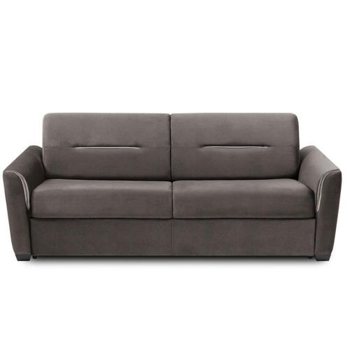Canapé Convertible Express Amazone 140cm Matelas 16cm Sommier Lattes Cuir Vachette Taupe