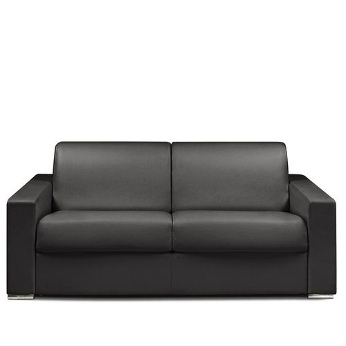 Canapé Lit Dreamer Express Sommier Lattes Matelas 16cm Cuir Vachette Noir