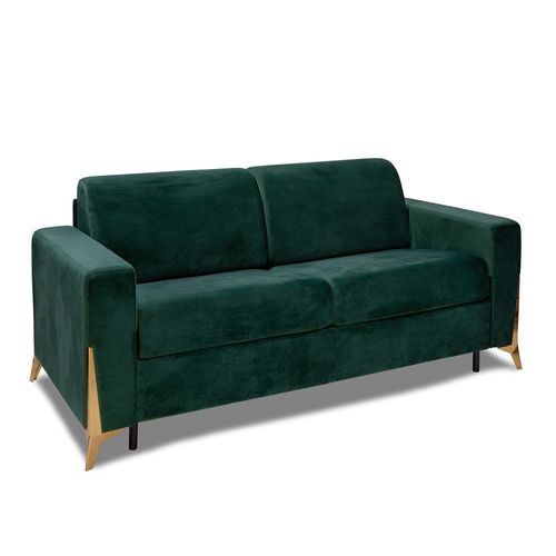 Canapé Express Calypso Convertible 120cm Matelas Épaisseur 16cm Pieds Dorés Velours Vert