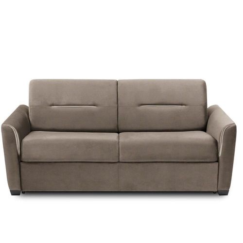 Canapé Convertible Express Amazone 120cm Matelas 16cm Sommier Lattes Cuir Vachette Taupe Clair