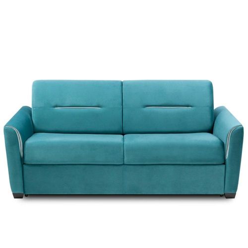 Canapé Convertible Express Amazone 120cm Matelas 16cm Sommier Lattes Tweed Bleu Turquoise