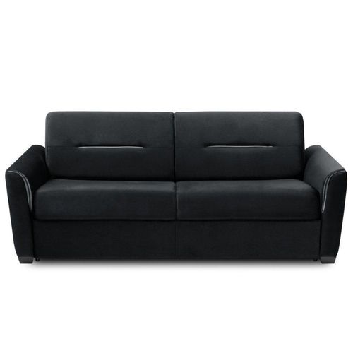 Canapé Convertible Express Amazone 140cm Matelas 16cm Sommier Lattes Cuir Vachette Noir