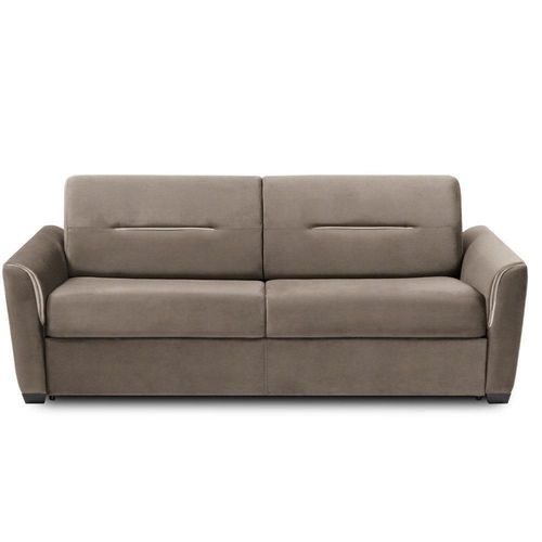 Canapé Convertible Express Amazone 140cm Matelas 16cm Sommier Lattes Cuir Vachette Taupe Clair