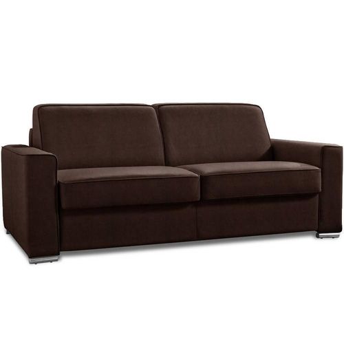 Canapé Convertible 3 Places Excellence 140 Cm Sommier Lattes Microfibre Marron Matelas Memory 18 Cm Inclus