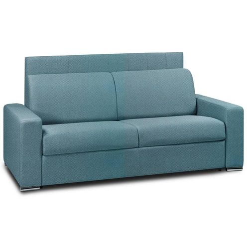 Canapé Lit Levallois Express Lattes 120cm Matelas 16cm Tête De Lit Intégrée Velours Turquoise