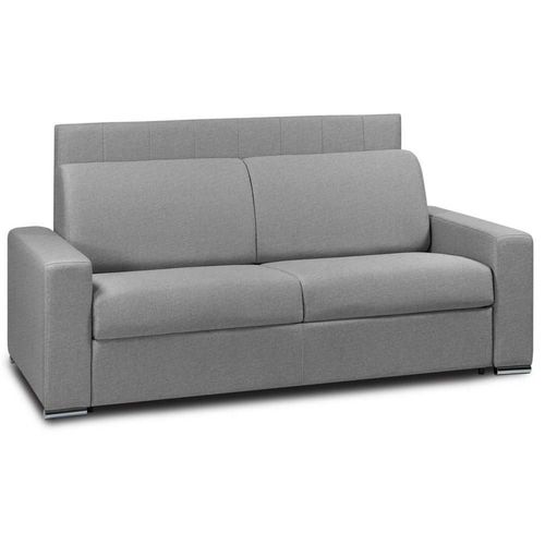 Canapé Lit 3 Places Levallois Express Lattes 140cm Tête De Lit Intégrée Tweed Gris Silex Matelas 16 Cm