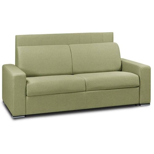 Canapé Lit 3 Places Levallois Express Lattes 140cm Tête De Lit Intégrée Tweed Vert Matelas 16 Cm