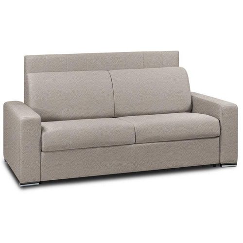 Canapé 4 Places Express Lattes 160cm Matelas 16 Cm Tête De Lit Intégrée Cuir Vachette Taupe Clair
