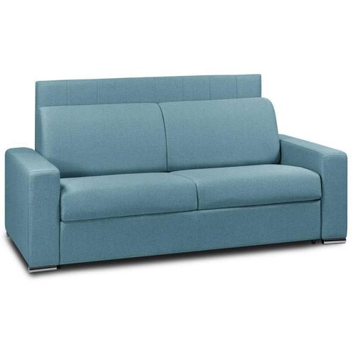 Canapé Lit 4 Places Express Lattes Renatonisi 160cm Matelas 16 Cm Tête De Lit Intégrée Tweed Turquoise