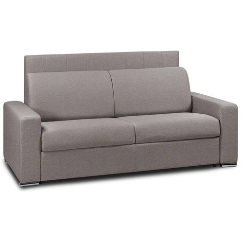 Canapé Lit 3 Places Express Lattes Renatonisi 140cm Tête De Lit Intégrée Cuir Vachette Taupe