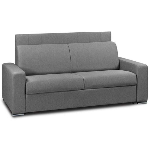 Canapé 2- Canapexpress Lattes 120cm Matelas Mémory 22cm Tête De Lit Intégrée Cuir Vachette Gris Graphite