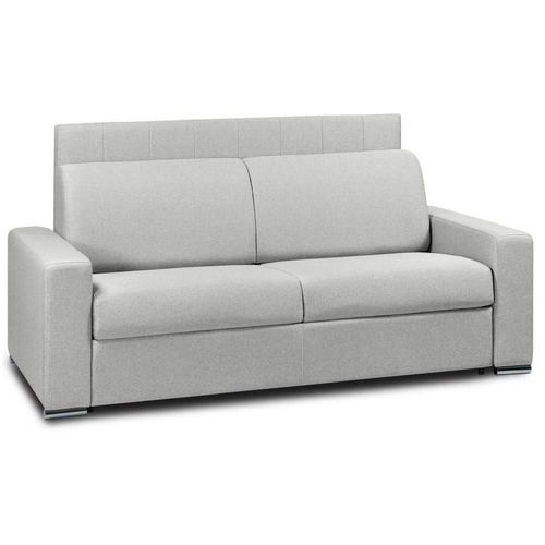 Canapé Lit Canapexpress Lattes 140cm Matelas Mémory 22cm Tête De Lit Intégrée Polyuréthane Blanc Cassé