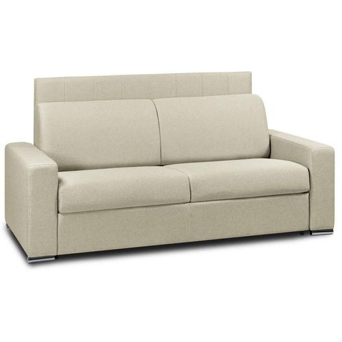 Canapé Lit Canapexpress Lattes 160cm Matelas Mémory 22cm Tête De Lit Intégrée Polyuréthane Écru
