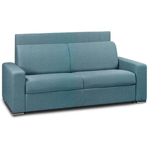Canapé Lit Canapexpress Normandie Smmier Lattes 120cm Matelas Mémory 22cm Tête De Lit Intégrée Velours Turquoise