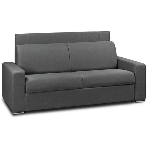 Canapé Lit Normandie Canapexpress Lattes Matelas Mémory 22cm Tête De Lit Intégrée Tweed Noir