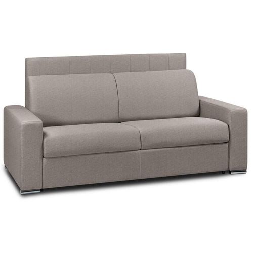 Canapé Lit Canapexpress Lattes Matelas Mémory 22cm Tête De Lit Intégrée Tweed Taupe Sable