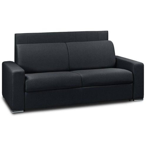 Canapé Lit Canapexpress Lattes 160cm Matelas Mémory 22cm Tête De Lit Intégrée Polyuréthane Noir