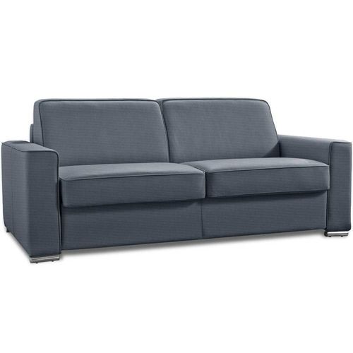 Canapé Convertible 3 Places Excellence 140 Cm Sommier Lattes Matelas Memory 18 Cm Inclus Tweed Bleu