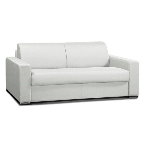 Canapé Convertible 2- Allure Matelas Mémory 20cm Lattes 120cm Cuir Vachette Blanc Cassé