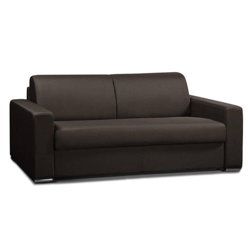 Canapé Convertible 2- Allure Matelas Mémory 20cm Lattes 120cm Cuir Vachette Chocolat