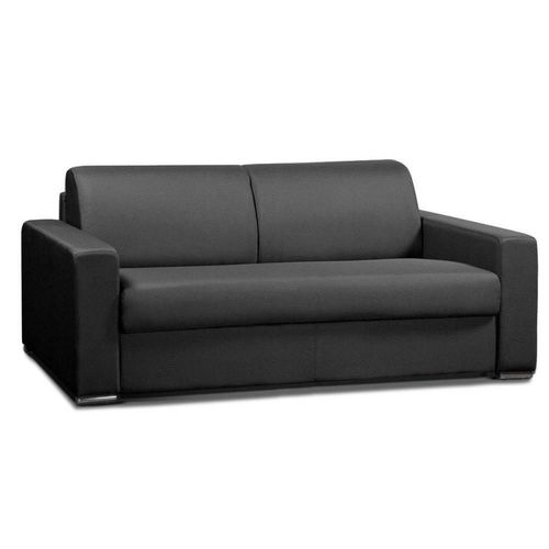 Canapé Convertible 2- Allure Matelas Mémory 20cm Lattes 120cm Cuir Vachette Graphite