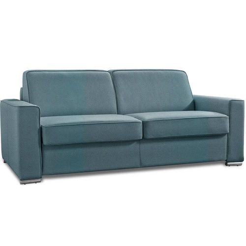 Canapé Convertible 3-4 Places Excellence 160 Cm Sommier Lattes Matelas Memory 18 Cm Inclus Velours Turquoise