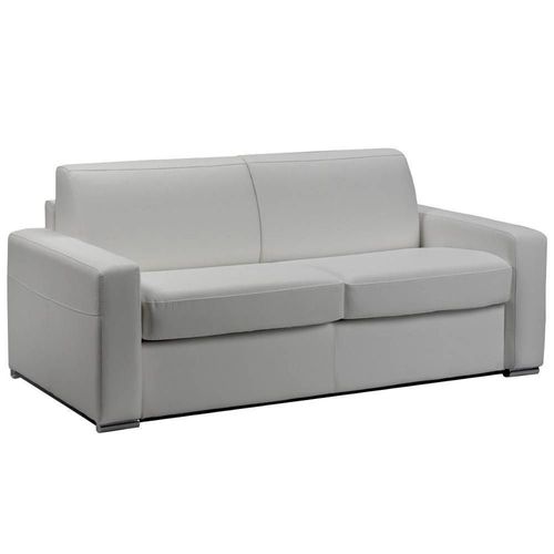 Canapé Express Master Couchage 140cm Matelas 18cm Sommier Lattes Renatonisi Cuir Vachette Blanc Cassé