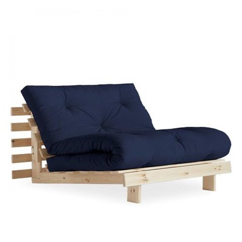 Fauteuil Convertible Futon Roots Pin Naturel Coloris Bleu Marine Couchage 90 X 200 Cm.