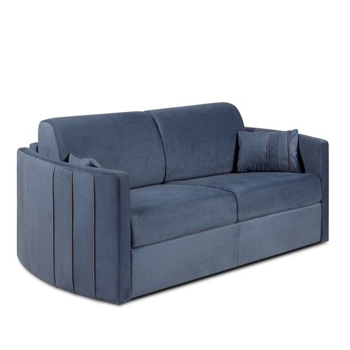 Canapé Lit Express Capri Couchage 140 Cm Sommier Lattes Matelas 16 Cm Accoudoirs Stylisés Velours Bleu Nuit