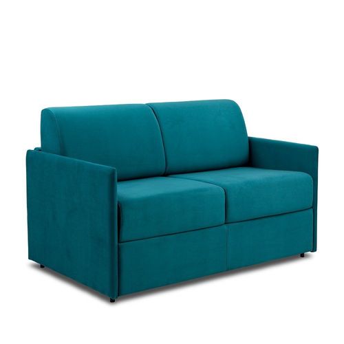 Canapé Convertible Express Colosse Matelas Épaisseur 22cm À Mémoire De Forme Couchage 120 Cm Velours Bleu Paon