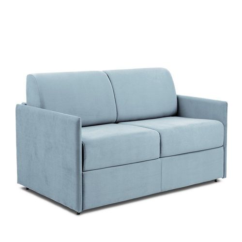 Canapé Lit Express Colosse Couchage 120 Cm Matelas Épaisseur 22 Cm À Mémoire De Forme Velours Bleu Pastel