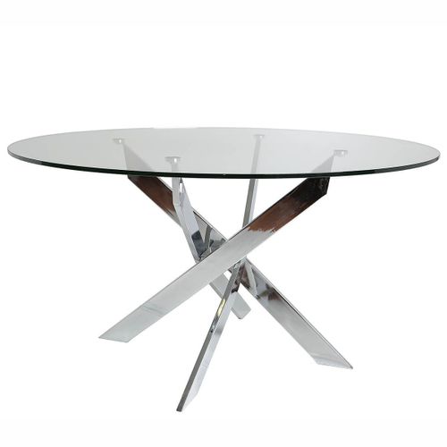 Ritha - Table Ronde 140cm Pieds Chromés Et Plateau En Verre