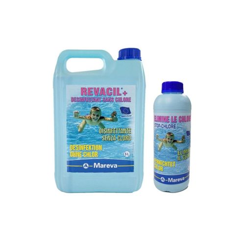 Pack Mareva Bactéricide Revacil+ - Désinfectant sans chlore - 5 L - Stop chlore - 1 L