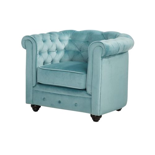 Fauteuil Chesterfield - Velours Bleu Pastel