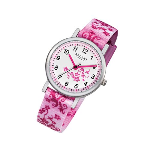 Montre-Bracelet Pour Enfants Regent Rose Blanc Analogique F-727 Bracelet Textile Urf727