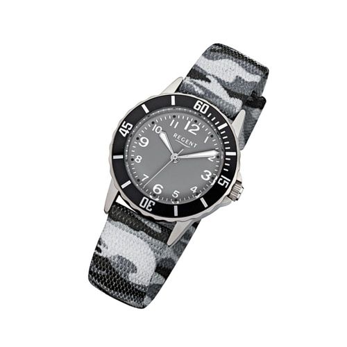 Montre-Bracelet Pour Enfants Regent Gris Noir Analogique F-941 Bracelet Textile Urf941