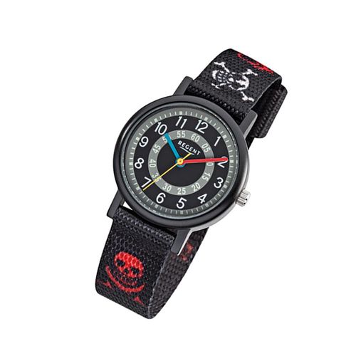 Montre-Bracelet Pour Enfants Regent Noir Rouge Blanc Analogique F-950 Bracelet Textile Urf950