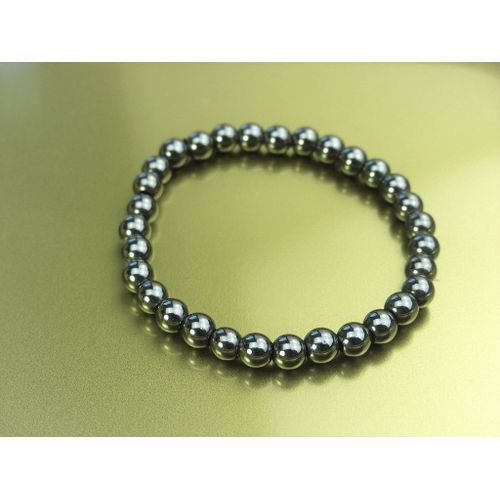 Bracelet Hématite En Perles Naturelle 6 Mm, Pierre Semi-Précieuse Lisse Et Ronde.